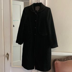 Bitten black wool blend full length coat
